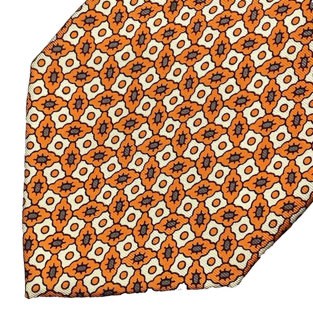 Vintage BIELLA COLLEZIONI G VASTA Silk Tie Foulard Abstract Floral Mens Orange